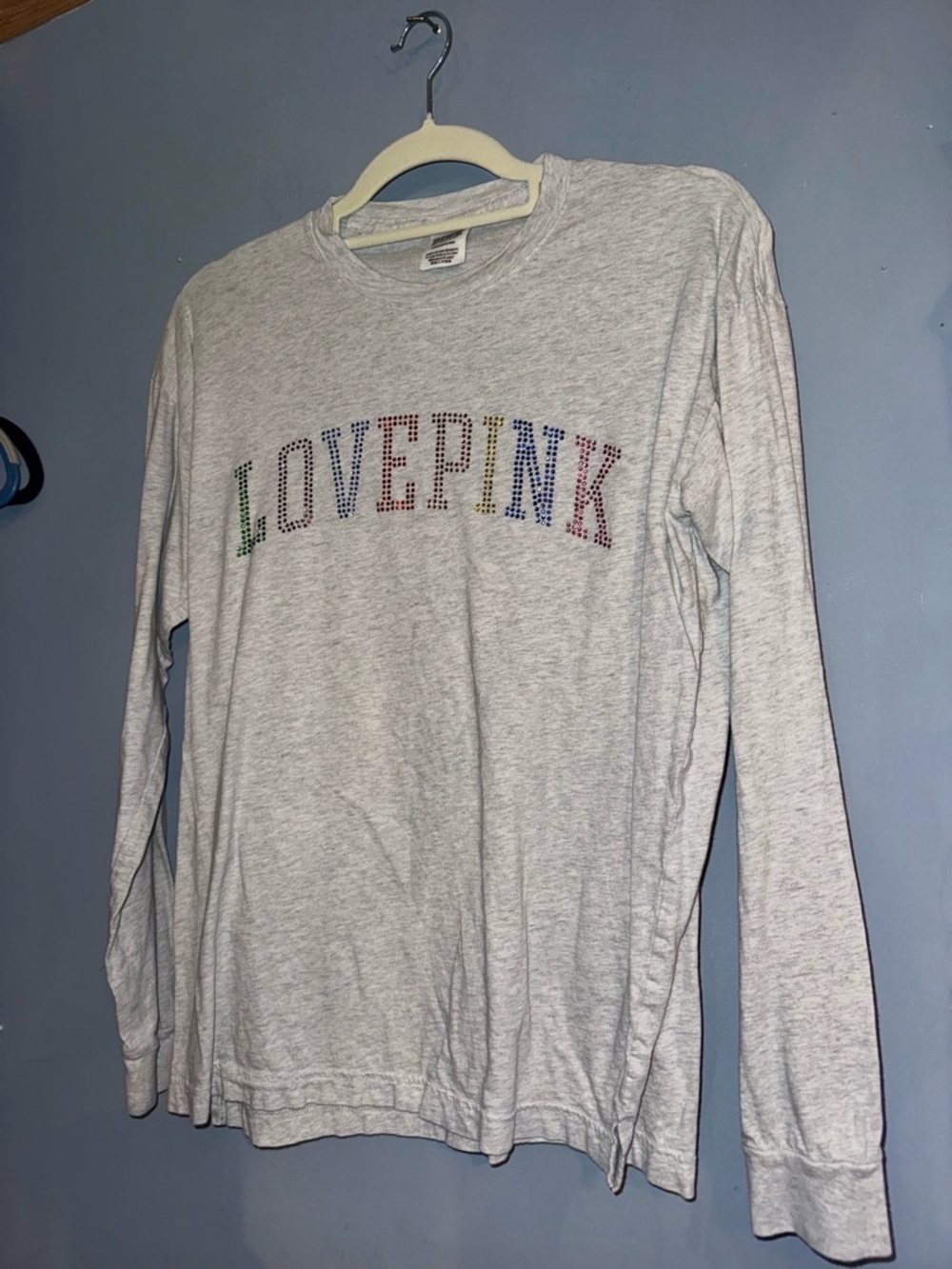 Victoria’s Secret PINK Rainbow Bling Logo Long Sleeve Tee Gray Small